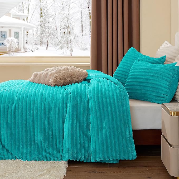 BEDELITE Fleece Twin Comforter Set -Super Soft & Warm Fluffy Teal Bedding - Image 4