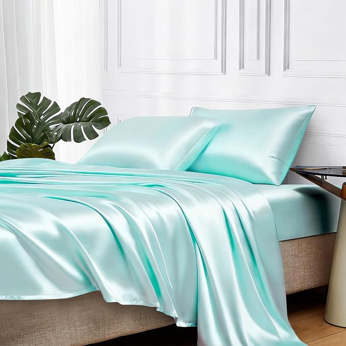 MR&HM Satin Bed Sheets, Queen Size Sheets Set by MRHM