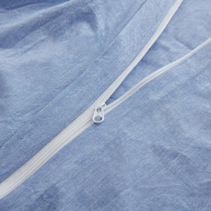 LOVQUE Light Blue Cotton Duvet Cover Twin Size, Linen Like Natural Bedding Set - Image 4