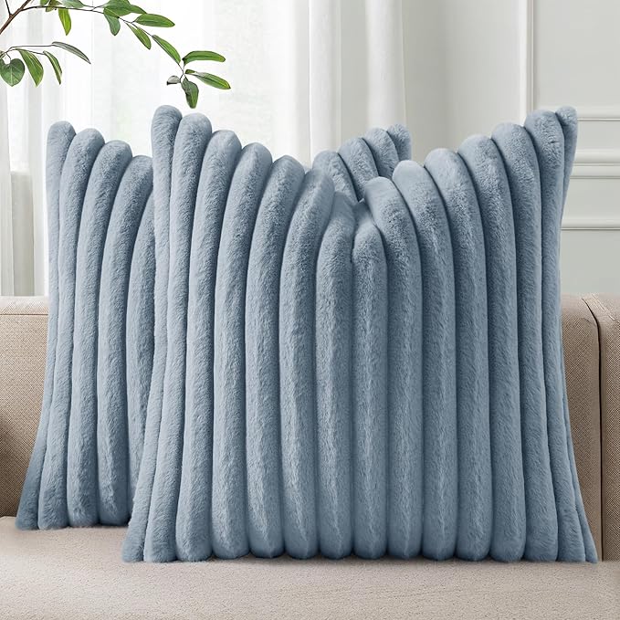 Pallene Faux Fur Plush Throw Pillow Covers 22x22 Set of 2, Luxury Soft Fluffy by PALLENE