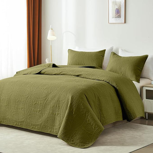 akkialla Full/Queen Quilt Set, Olive Green Lightweight Bedspread - Image 2