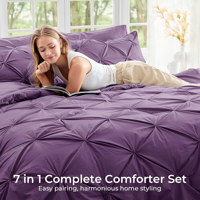 Sasttie Twin XL Comforter Set, 5-Piece Bed in a Bag, Pintuck Bedding Sets - Image 6