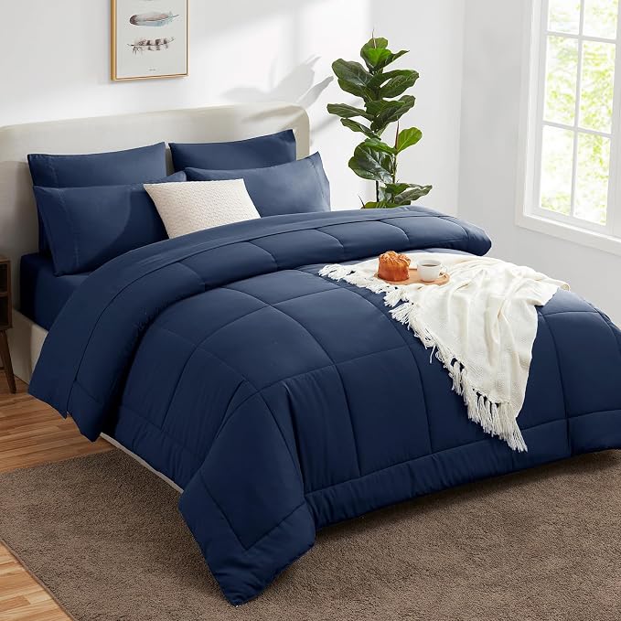 CozyLux Queen Comforter Set Navy Blue, 7 Pieces Bed in a Bag, All Season - Image 8
