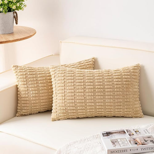 Aegero Pack of 2 Corduroy Decorative Throw Pillow Covers 12x24 Inch Soft by Unknown