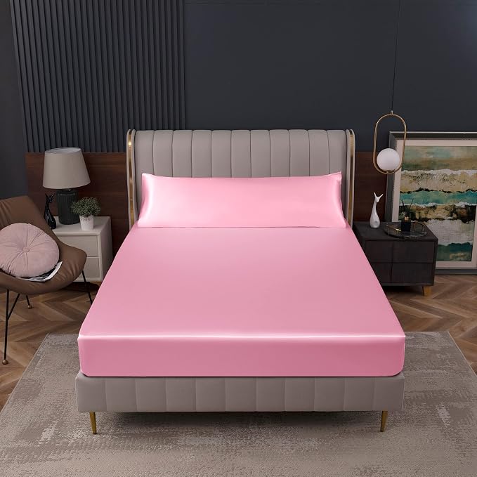 Homiest Pink Satin Fitted Sheet Twin Size, Deep Pocket, Luxury & Ultra Soft - Image 8