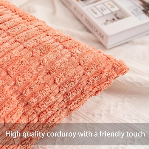 Aegero Pack of 2 Corduroy Decorative Throw Pillow Covers 18x18 InchSoft Boho - Image 2
