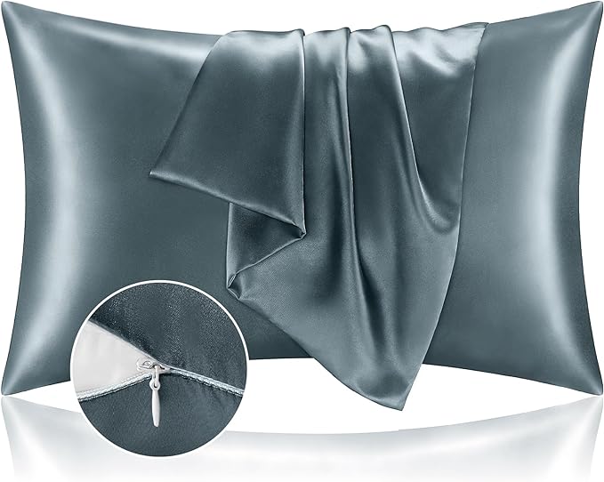 BEDELITE Satin Pillowcase with Zipper, Space Grey Pillow Cases Queen Size Set by BEDELITE