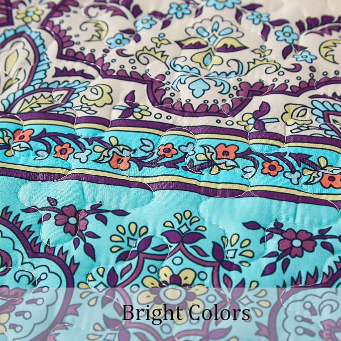 WONGS BEDDING Boho Queen Quilt Set, Lightweight Microfiber Bed Decor Bedspread - Image 6