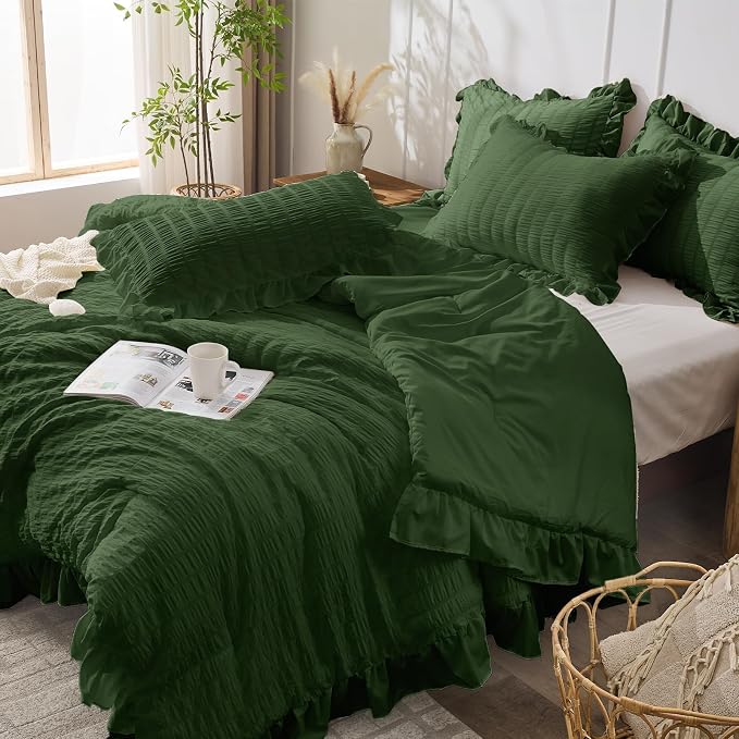 JOLLYVOGUE Dark Green King Comforter Set, 3 Pieces Seersucker Comforters King - Image 7