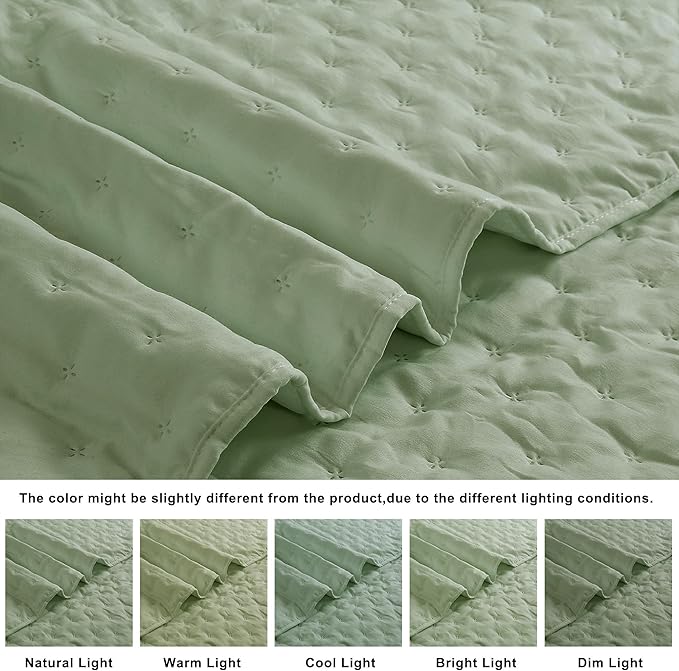 ROARINGWILD Sage Green Twin Size Quilt Bedding Set, Lightweight Soft Bedspread - Image 5