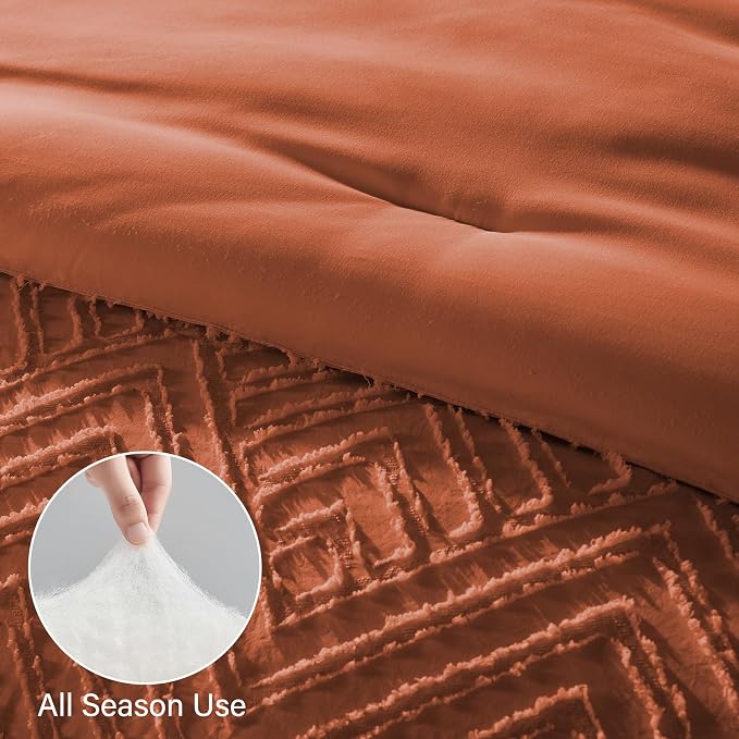 Zzlpp Full Comforter Set 7 Pieces, Burnt Orange Tufted Bed in a Bag - Image 6