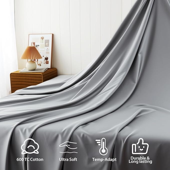 Cotton Flat Sheets Only, 600 TC 100% Cotton Flat Sheet Top Sheet Only, King - Image 4