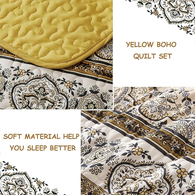 WONGS BEDDING Yellow Orange Bohemian King Quilt, Boho Quilt King Size, - Image 5