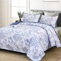 WONGS BEDDING Botanical Quilt Set California King Size, 3 Pieces Blue Toile by WONGSBEDDING
