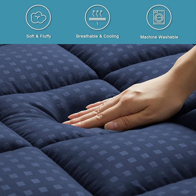 HYLEORY King Mattress Pad Quilted Fitted Mattress Protector Cooling Pillow Top - Image 4