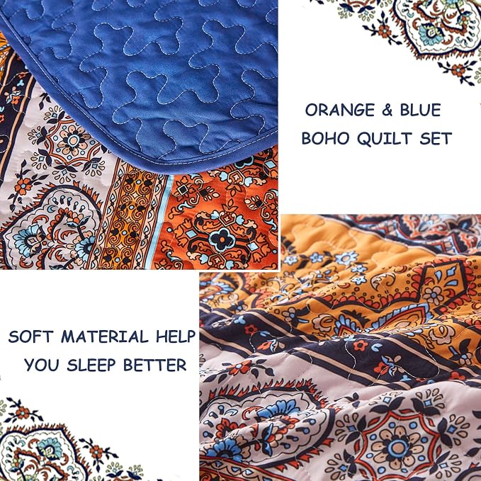 WONGS BEDDING Boho Fall Queen Quilt Set, Lightweight Microfiber Bed Decor - Image 5
