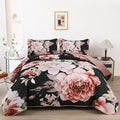 WONGS BEDDING Black Quilt Set King, Elegant Botanical Printed Bedspreads 3 by WONGSBEDDING