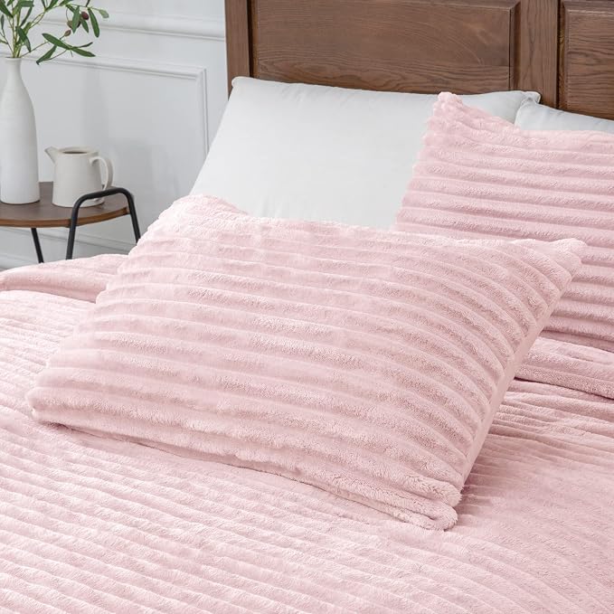 BEDELITE Fleece California King Comforter Set -Super Soft & Warm Fluffy Pink - Image 6