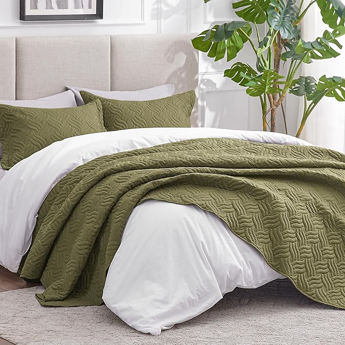 Love's cabin Quilts for Queen Bed Olive Green Bedspreads Bedding Set - Image 2