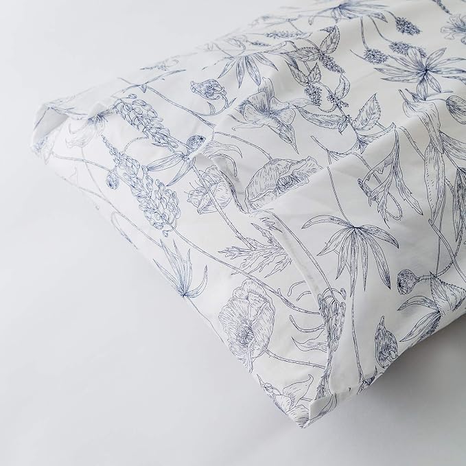 SUSYBAO Blue White Floral Duvet Cover Queen 100% Cotton 3 Pcs Set 1 Garden Navy - Image 6
