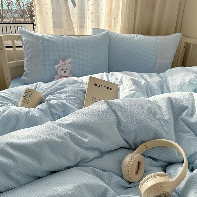 mixinni Blue Gingham Duvet Cover Twin Size - Image 6