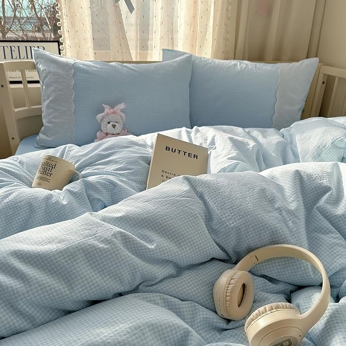 mixinni Blue White Gingham Duvet Cover Twin XL Size - Image 6