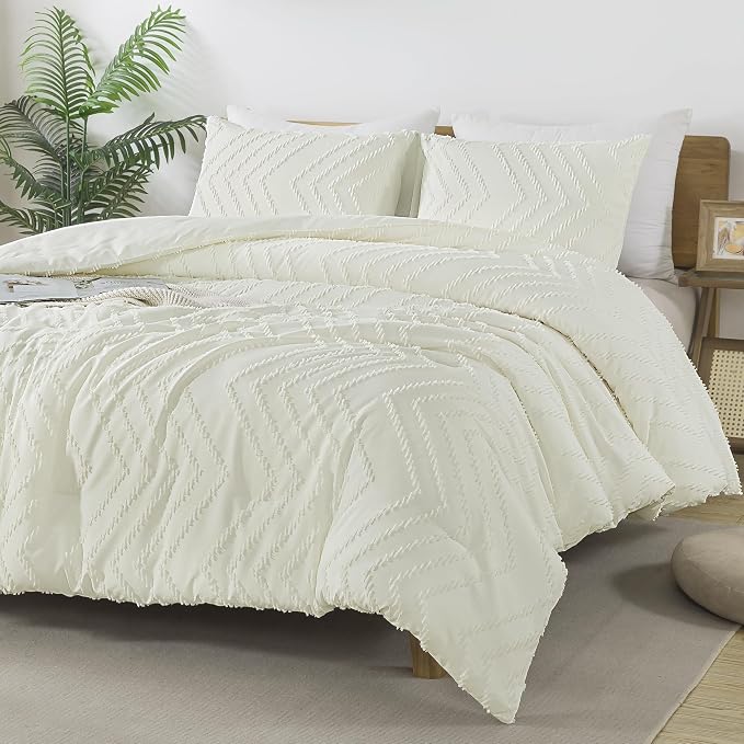 Andency Ivory California King Comforter Set, Boho Cal King Soft Warm Tufted - Image 2