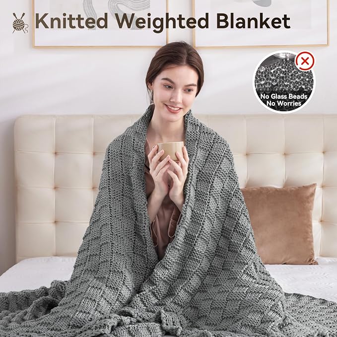Knitted Weighted Blanket for Adult, No Beads Heavy Blanket 60” x 80'' 20lbs - Image 5