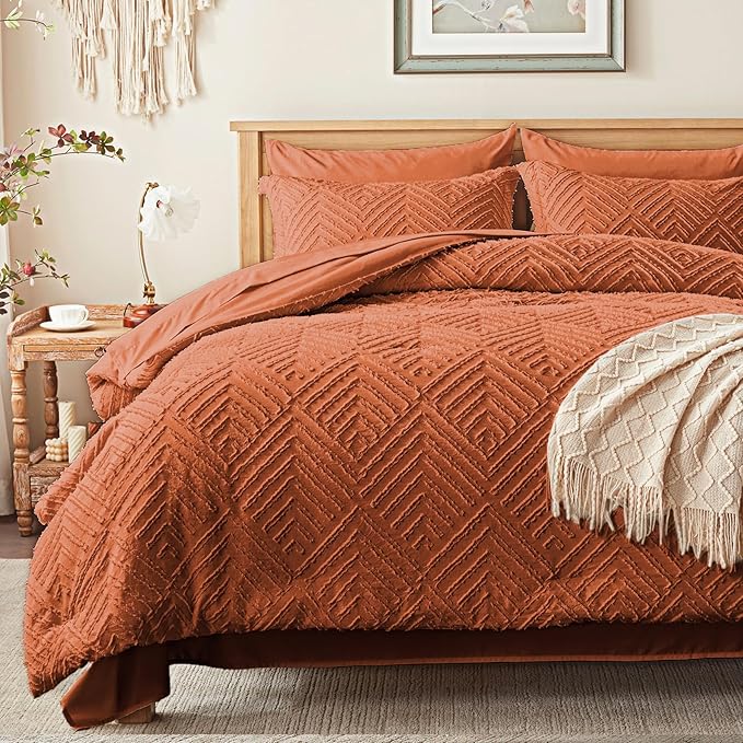 Zzlpp Full Comforter Set 7 Pieces, Burnt Orange Tufted Bed in a Bag by ZZLPP