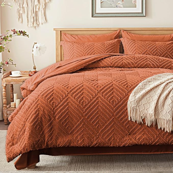 Zzlpp Twin Comforter Set 5 Pieces, Burnt Orange Tufted Bed in a Bag by ZZLPP