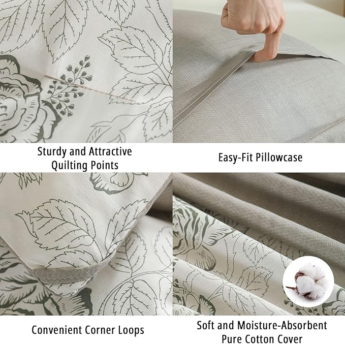 LEMIROE Vintage Botanical Cotton Comforter King Size 3PC - Image 5