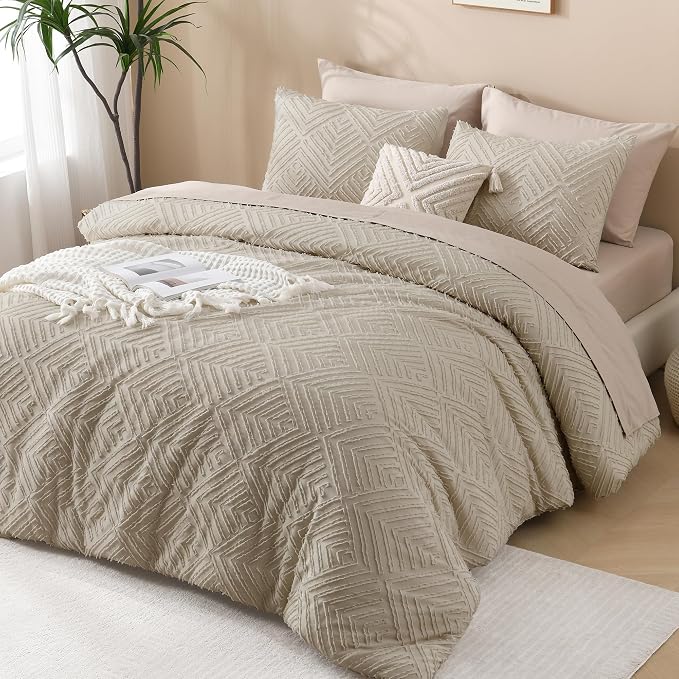 Andency Oversized King Comforter 120''x120'', 3 Pieces Oatmeal Super King Boho - Image 6