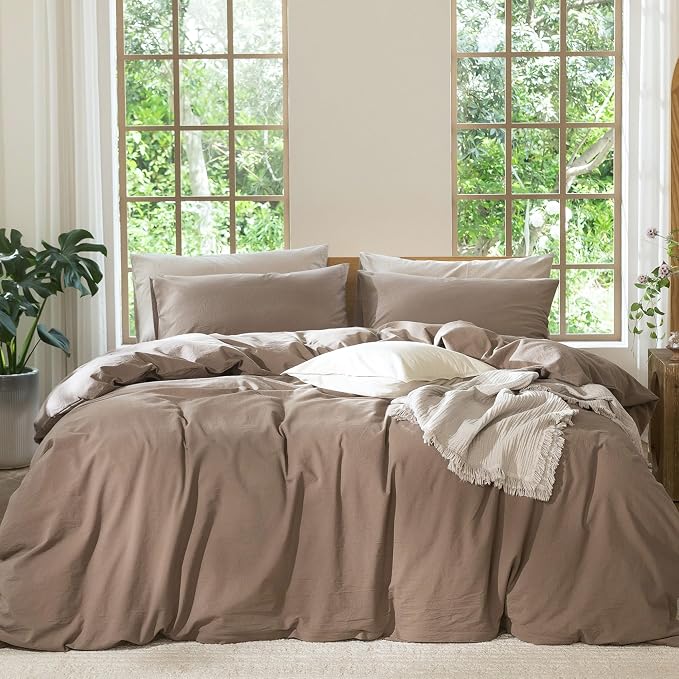 MooMee Bedding Duvet Cover Set 100% Washed Cotton Linen Like Textured by MOOMEE
