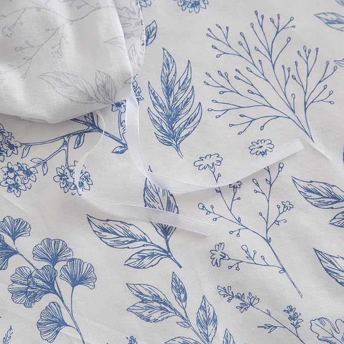 mixinni Garden Style Blue Flowers Leaves Duvet Cover King Size Soft Cotton - Image 6