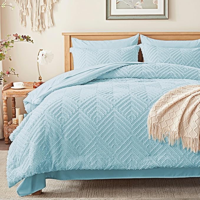 Zzlpp King Comforter Set 7 Pieces, Light Blue Tufted Bed in a Bag by ZZLPP