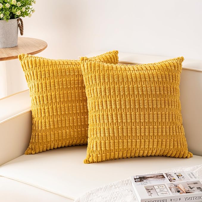 Aegero Pack of 2 Corduroy Decorative Throw Pillow Covers 20x20 InchSoft Boho by Unknown