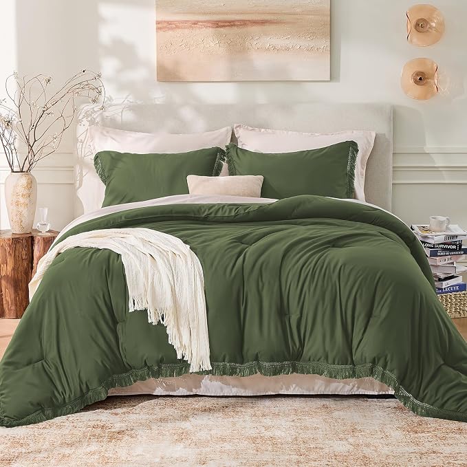 Andency Comforter Oversized King Olive Green 120x98, 3 Pieces Boho Winter - Image 2