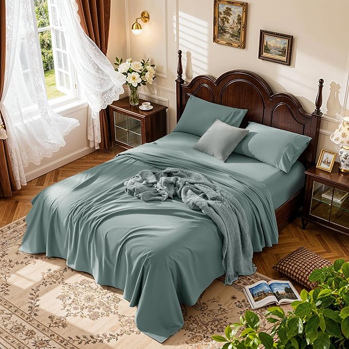 LBRO2M 100% Cotton Sheets Set Deep Pocket 19", 1000 Thread Count Full Size 4 by LBRO2MBedding