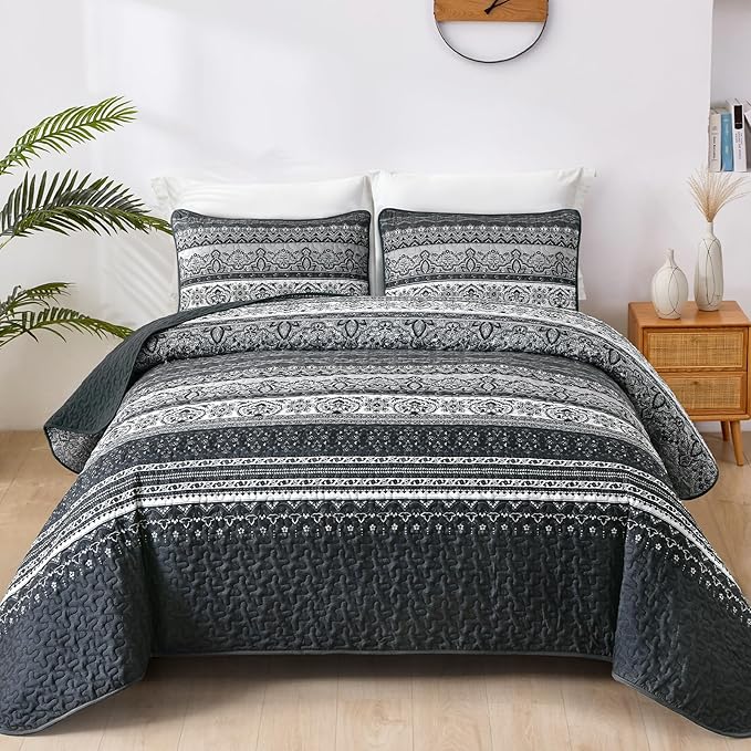 WONGS BEDDING Boho Queen Quilt Set, Lightweight Bed Decor Bedspread by WONGSBEDDING