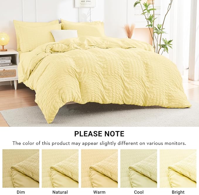 HYMOKEGE Yellow California King Comforter Set Seersucker 7 Pieces, All Season - Image 5