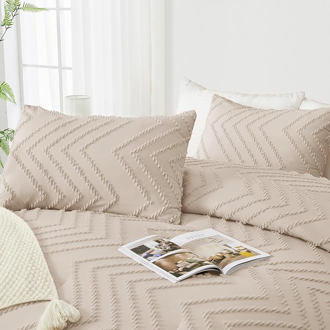 Andency Khaki Comforters Queen Size Set, Boho Beige Soft Fluffy Tan Warm - Image 4