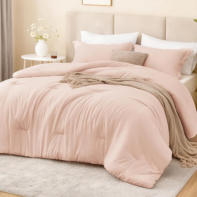 Love's cabin Pink Full Comforter Set, 3-Piece Prewashed Bed Set by Lovescabin