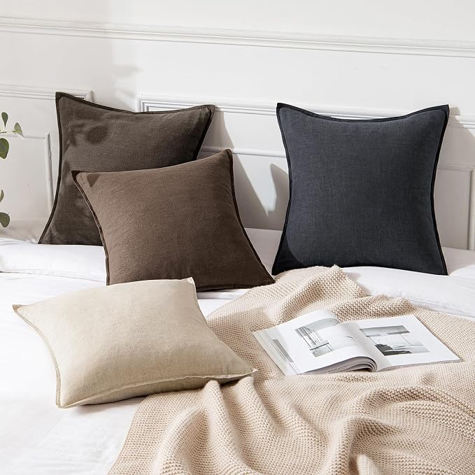 MIULEE Decorative Linen Euro Sham Pillow Covers 24x24 Inch CoffeeBoho Farmhouse - Image 4