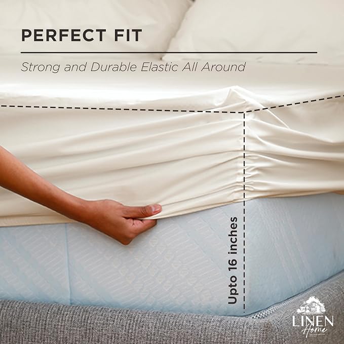 Linen Home 100% Cotton Percale Weave Fitted Sheet, Queen Size, 1 Deep Pocket - Image 3