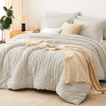 CozyLux King Size Comforter Set Oatmeal Seersucker 7 Pieces Bed in a Bag King by CozyLux