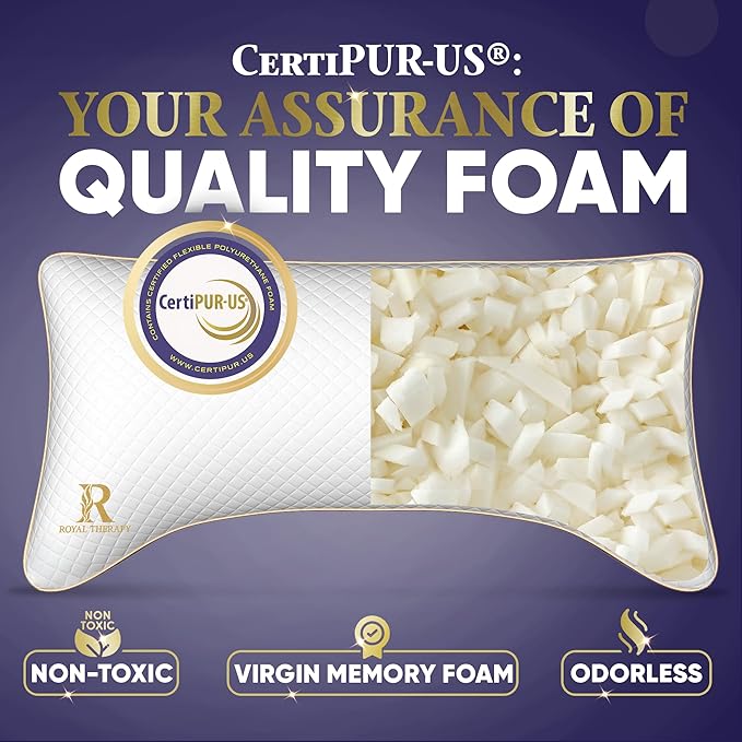 Royal Therapy Queen Memory Foam Pillow, Adjustable Shredded Odor-Free Cut-Out - Image 4