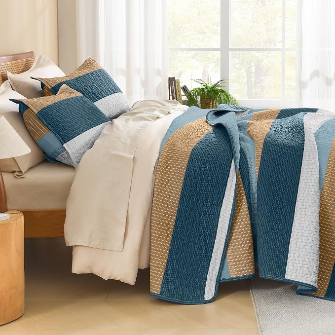 Litanika Quilt King Size FBird, Stripe Patchwork Summer Bedspread Coverlet 3 - Image 2