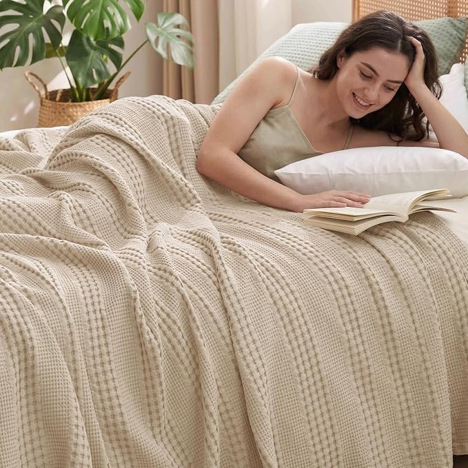 PHF Cooling Waffle Blanket Queen Size, Lightweight 60% Rayon from Bamboo & 40% by PHF