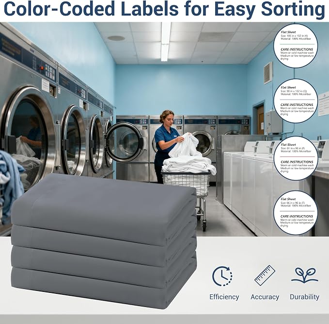 Bulk Twin Flat Sheets Only, 6 Pack Quick Sort Top Bed Sheet, Color-Coded Label - Image 4