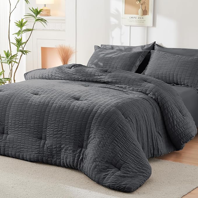 HYMOKEGE Oversized Queen Comforter Set Seersucker 7 Pieces, All Season Luxury - Image 8